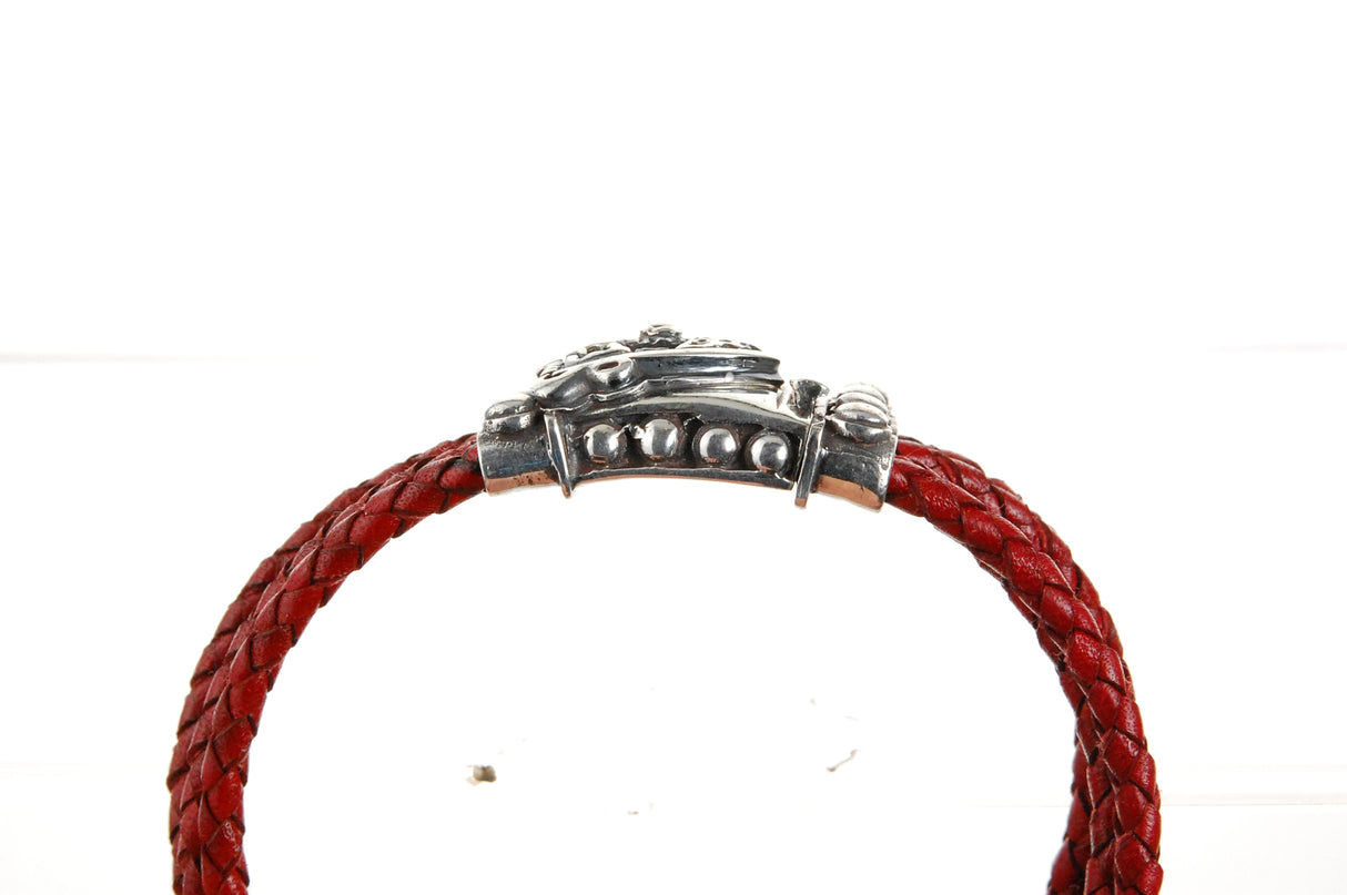 Silver-Leather Bracelet SHIELD with METEORITE for Four Leather Strings 3.5