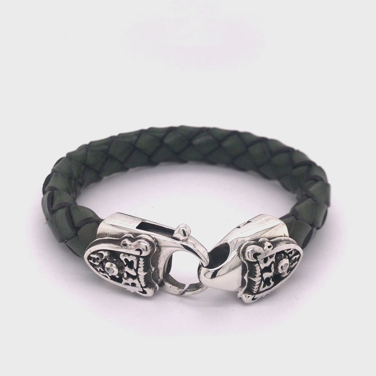 Silver Leather Bracelet Two SHIELD and METEORITE on Lobster Claw 13