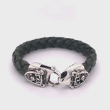Silver Leather Bracelet Two SHIELD and METEORITE on Lobster Claw 13