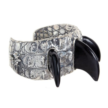 Silver Bracelet ROCKSTAR Croco Bangle 3row and Horns
