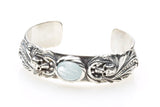 Silver Bangle MAGIC PLANT and SKULL with Round Aquamarin