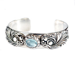 Silver Bangle Magic Plant with Aquamarine