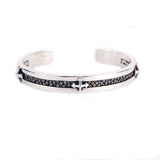 Silver Bangle SEARAY Leather Stripe with Crosses