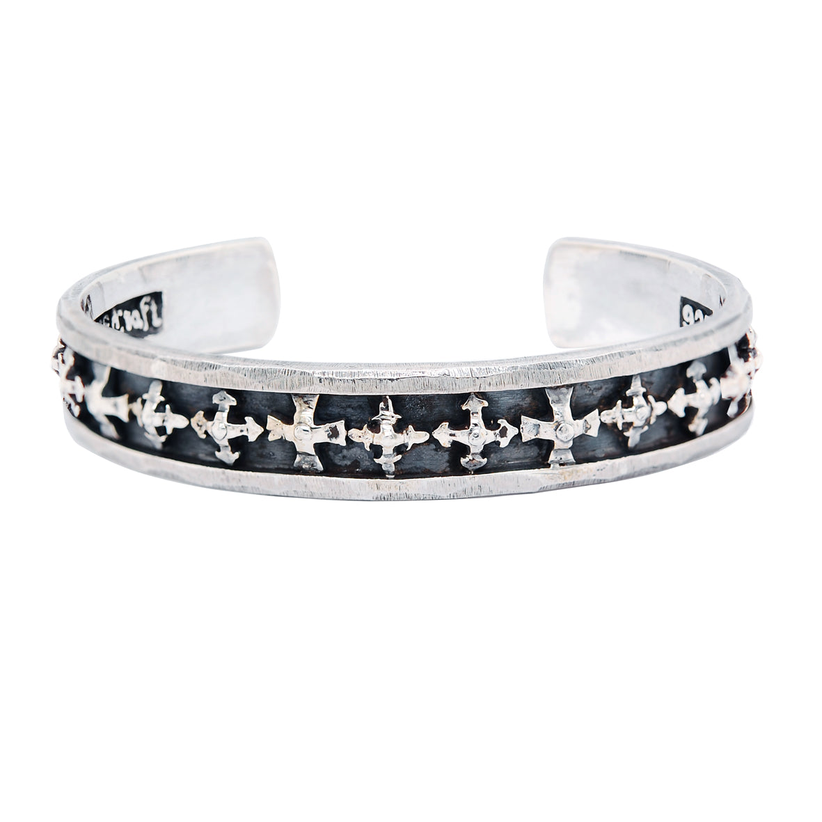 Silver Bangle Plain Stripe with Crosses