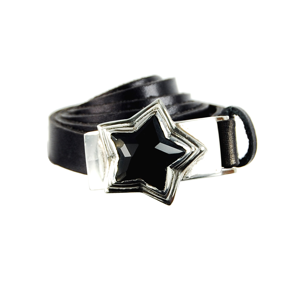 Silver Leather Bracelet Wrap ELFIN STAR with10mm Leatherband