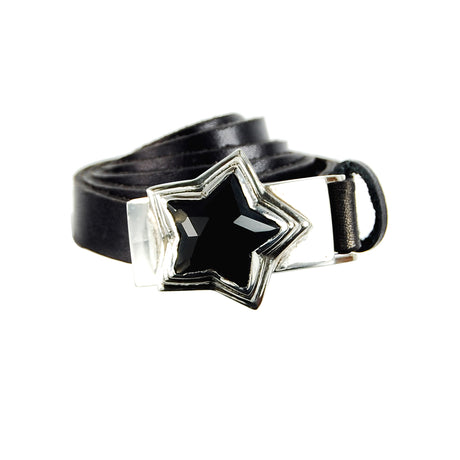 Silver Leather Bracelet Wrap ELFIN STAR with10mm Leatherband