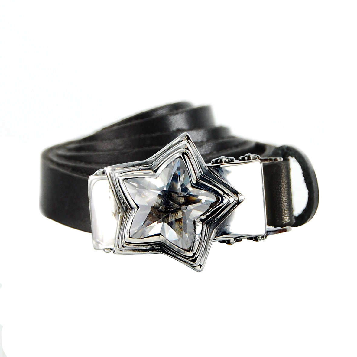 Silver Leather Bracelet Wrap ELFIN STAR with10mm Leatherband