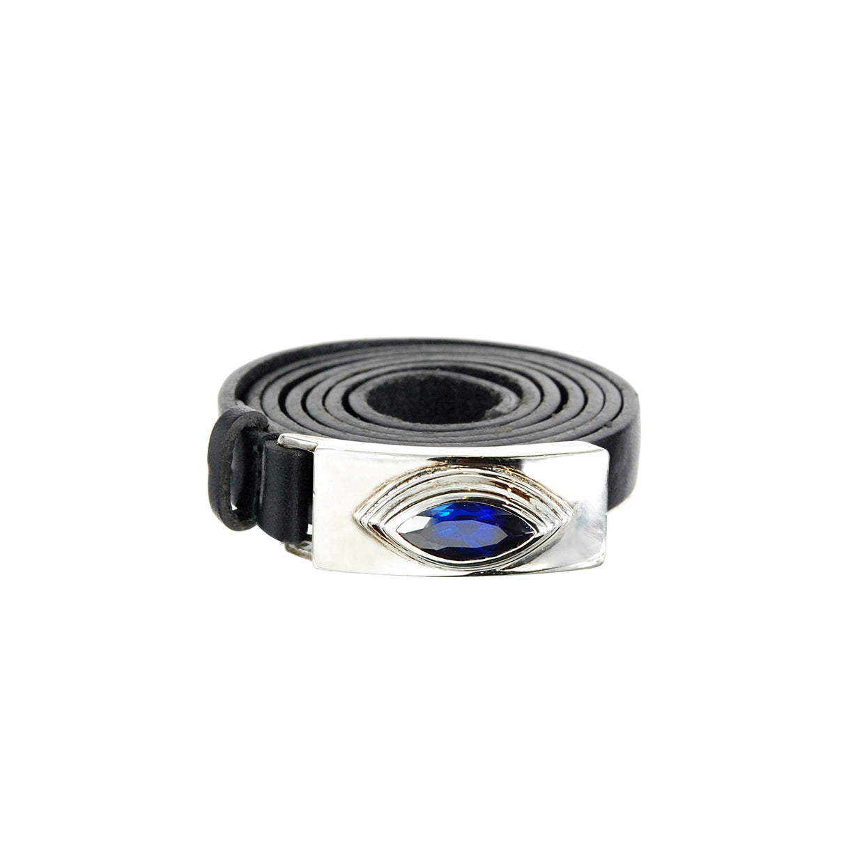Silver Leather Bracelet Wrap ELFIN NAVETTE with10mm Leatherband