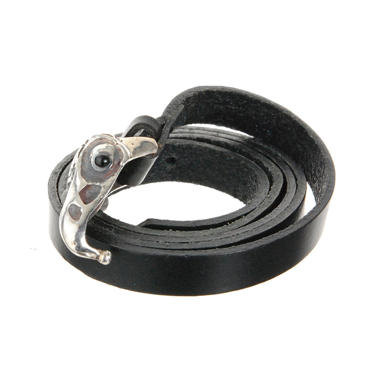 Silver Leather Wrap Bracelet EAGLE SKULL