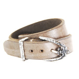 Silver Leather Bracelet with Hammered LILY Buckle