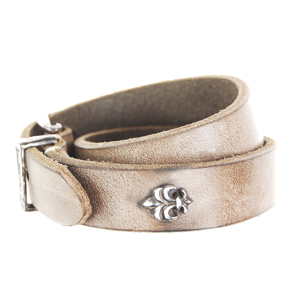 Silver Leather Bracelet with Hammered LILY Buckle