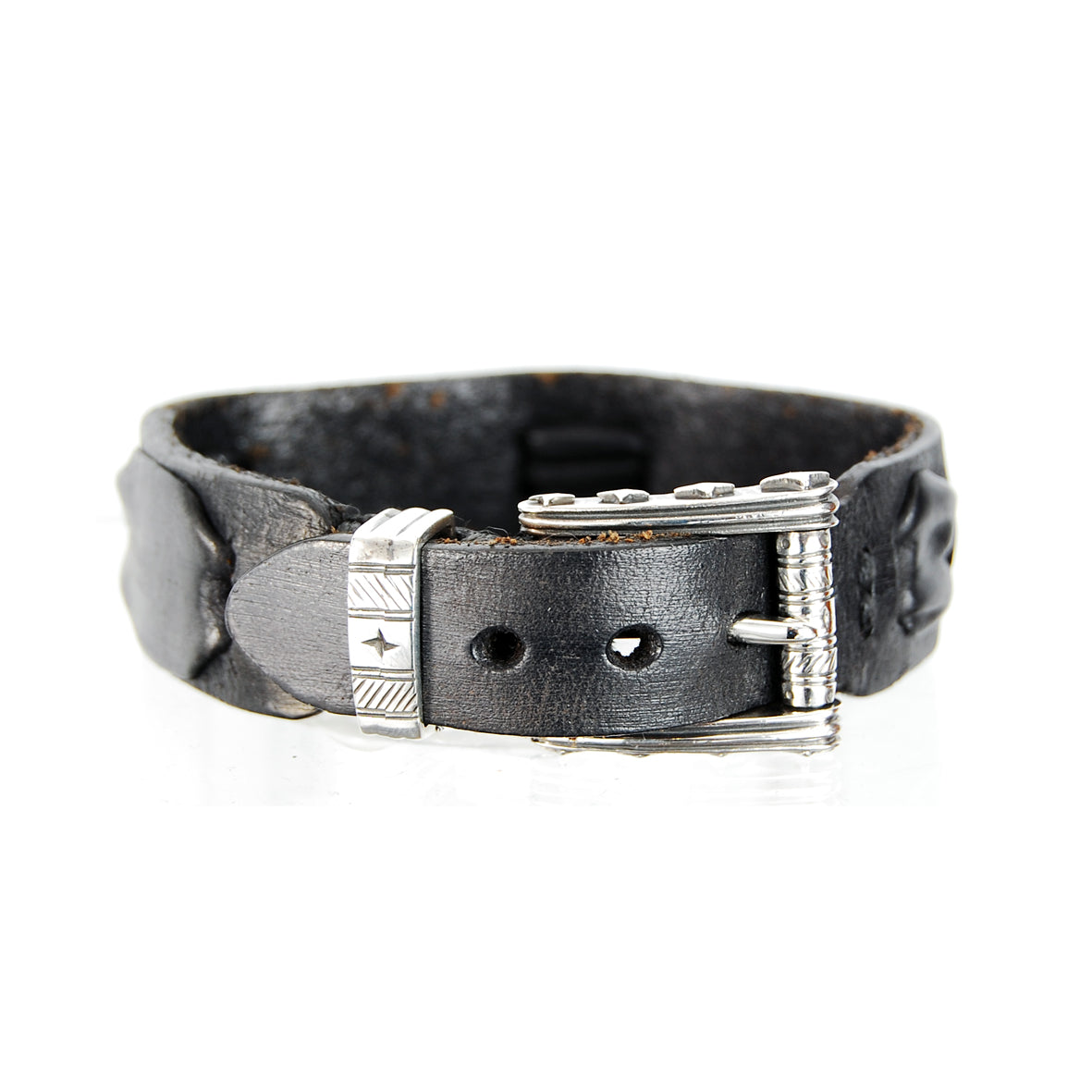 Silver Leather Bracelet with Silver Buckle STARS and STRIPES