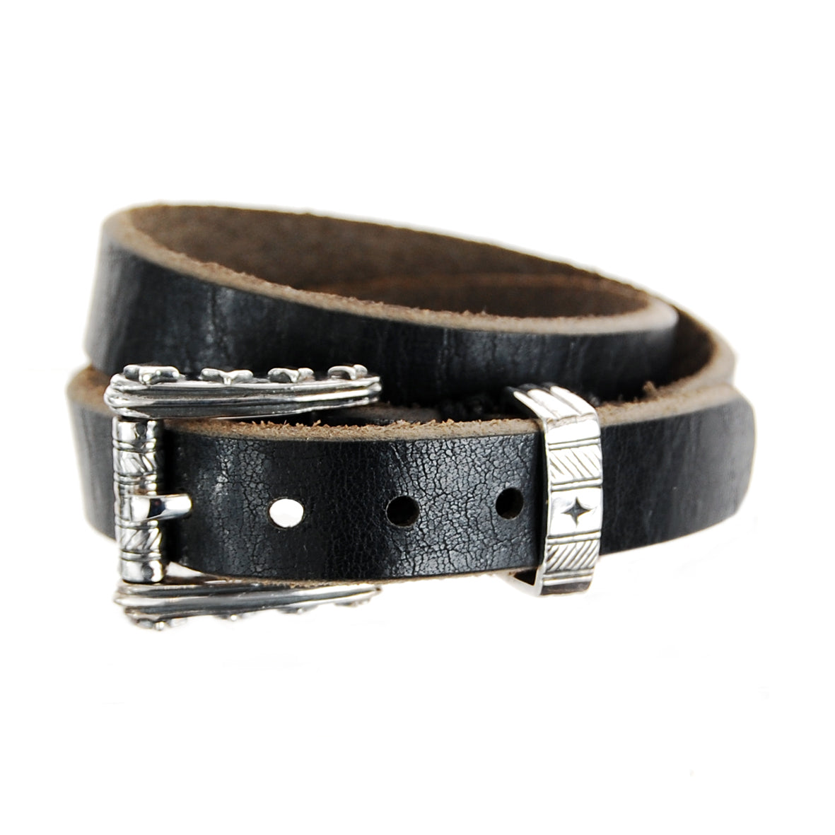 Silver Leather Bracelet with Silver Buckle STARS and STRIPES