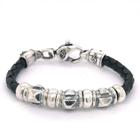 Silber-Lederarmband Fasspyramiden und Karabiner 6