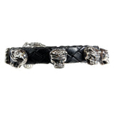 Silver Leather Bracelet Four LION Rivets with Lily Stick and Loop