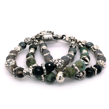 Silver Bracelet BEADS and Silver Balls DRAGON FIRE SKULL LILY and CROSSES Balls