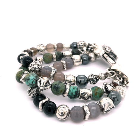 Silver Bracelet BEADS and Silver Balls DRAGON FIRE SKULL LILY and CROSSES Balls