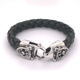 Silver Leather Bracelet Two SHIELD and METEORITE on Lobster Claw 13