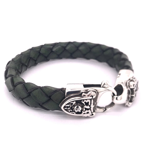 Silver Leather Bracelet Two SHIELD and METEORITE on Lobster Claw 13