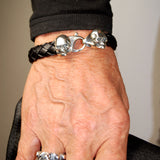 Silver Leather Bracelet SKULL on LOBSTER CLAW 13