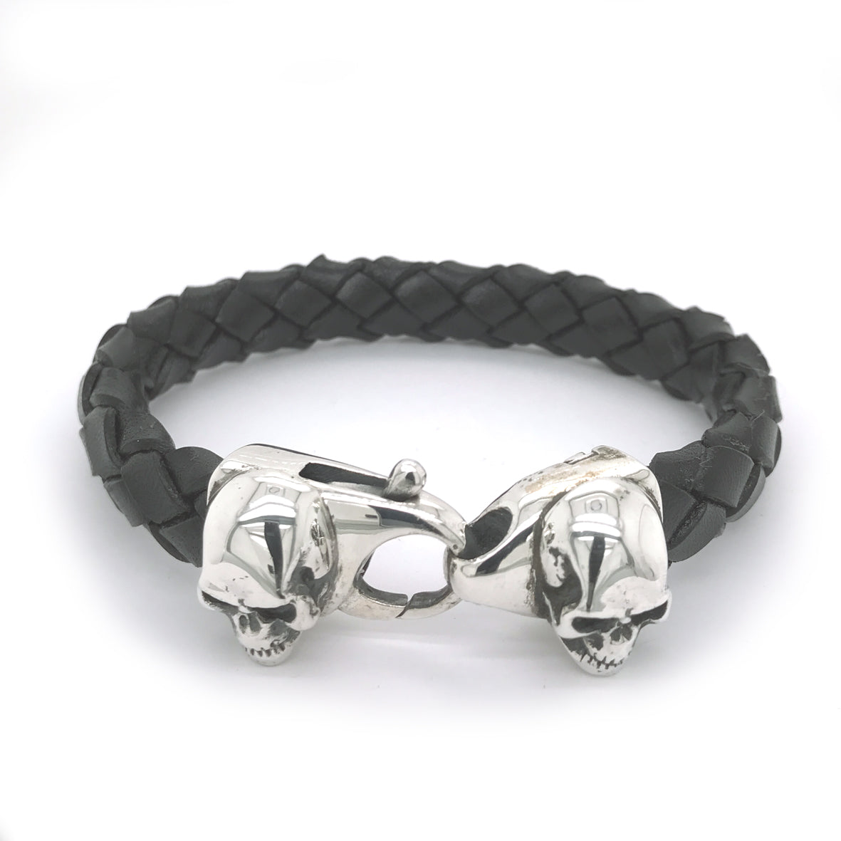 Silver Leather Bracelet SKULL on LOBSTER CLAW 13