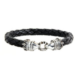 Silver Leather Bracelet CROWN and LILIES 10