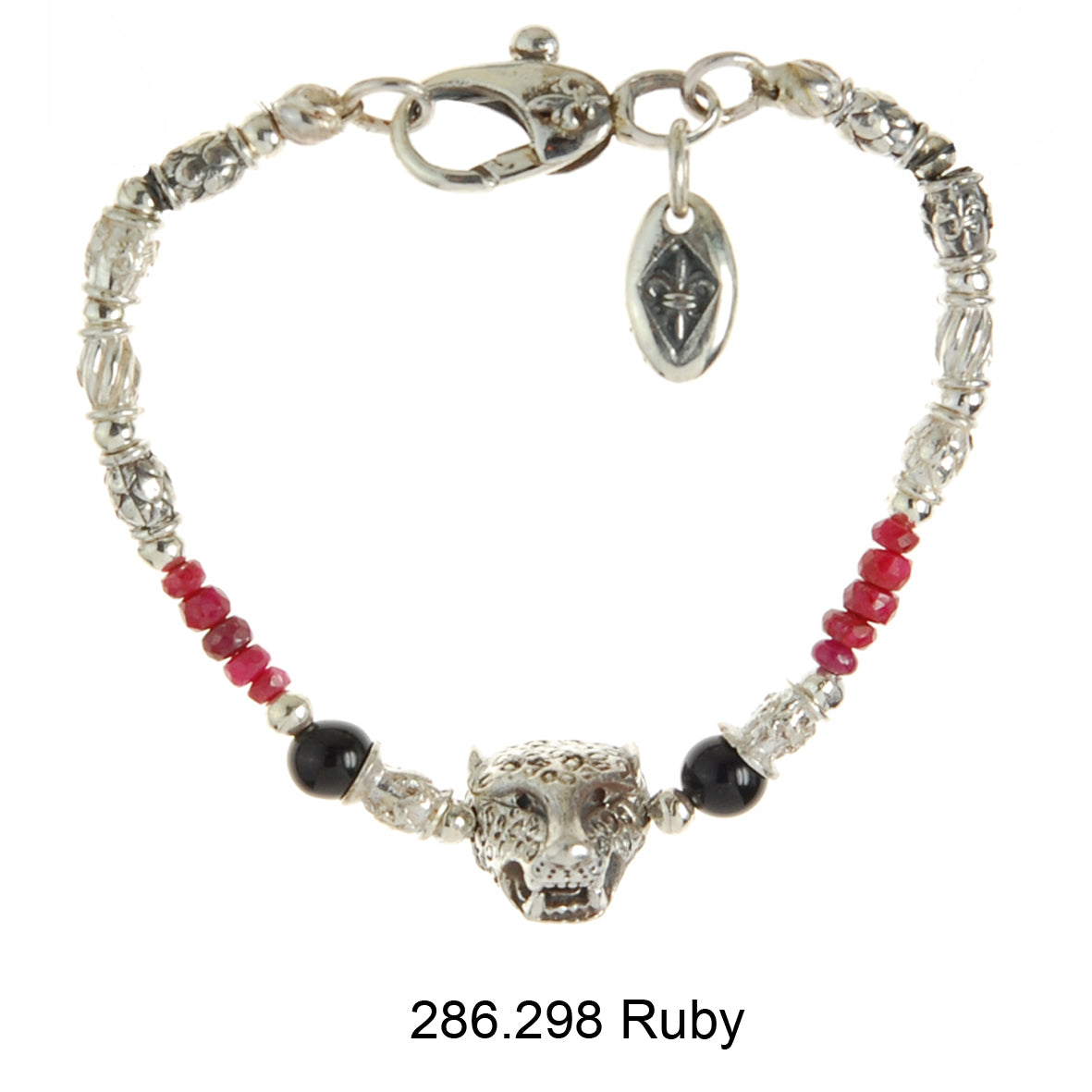 Silver Bracelet Elfin TUBES with LEOPARD and RUBIES