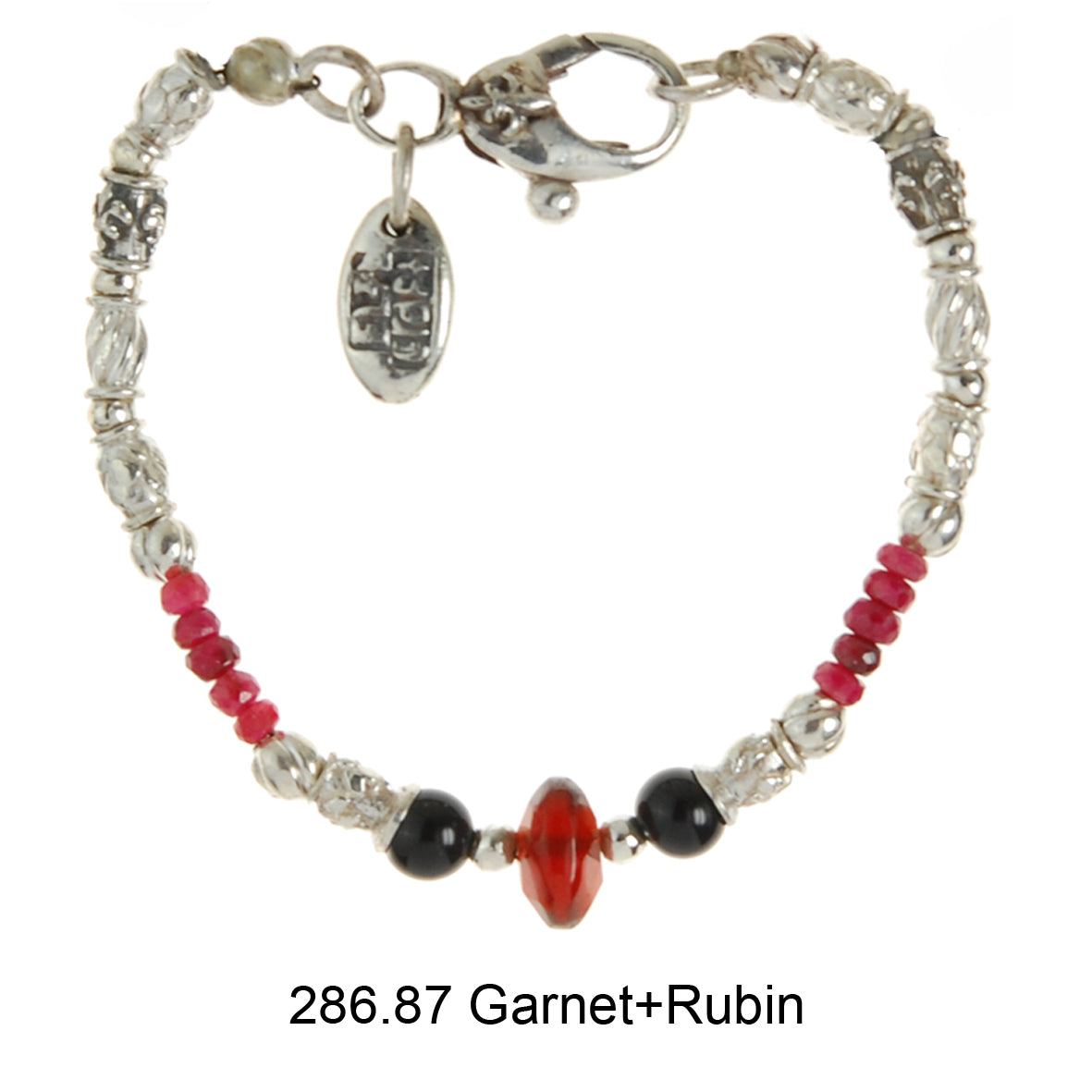 Silver Bracelet Elfin TUBES with GARNET ROCK and RUBIES