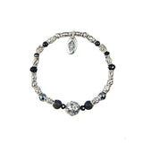 Silver Bracelet Decor Tubes and M00N with Stone Beads on Rubber