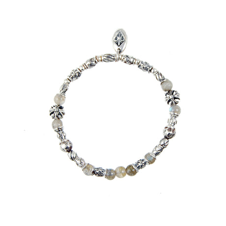Silbernes Armband RÖHREN, Elfenlilien, Drachenschuppen, Spiralen, Sterne mit Malteserkreuz und Steinperlen
