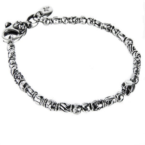 Silver Bracelet TUBES Elfin Lilies Dragon Scales Spirals Stars with Mini SKULL and Beads