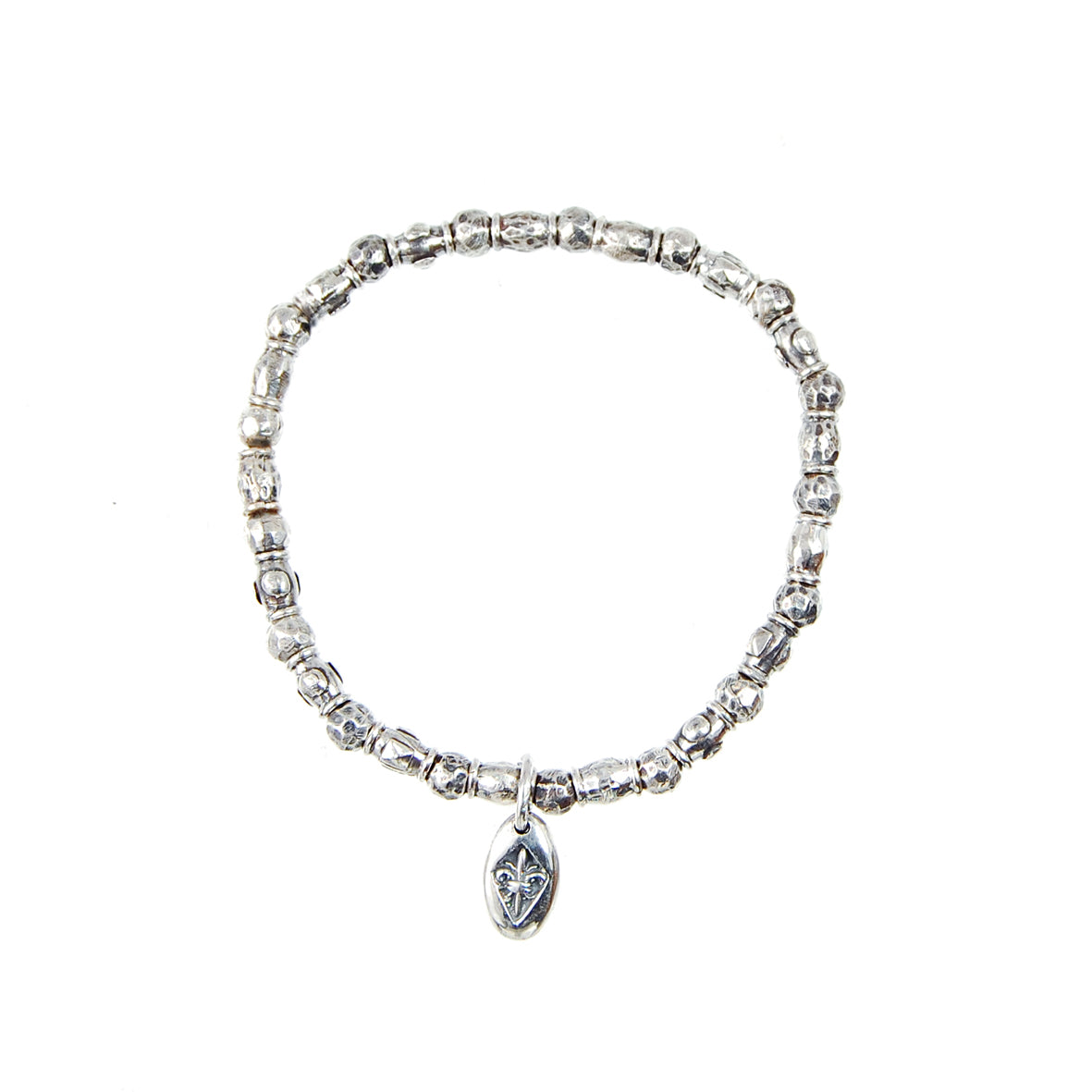 Silbernes Armband mit Mini-Röhren rau und Mini-Kugeln auf Gummiband