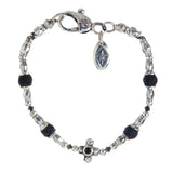 Silver Bracelet Tubes and PLAIN CROSS and Beads with Black Diamonds