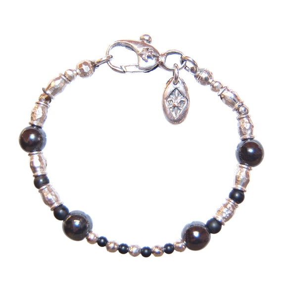 Silver Bracelet Mini TUBES Rough with Stone Beads and Black Diamonds
