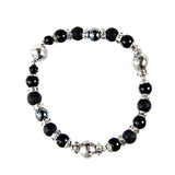 Silver and Beads Bracelet with FACETED SILVER BALLS on Rubber