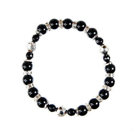 Armband aus Silber und Perlen mit FACETTIERTEN SILBERKUGELN auf Kautschuk