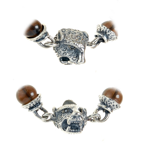 Silver Bracelet Beads and 3 LEOPARD HEADS and Lily Carabiner