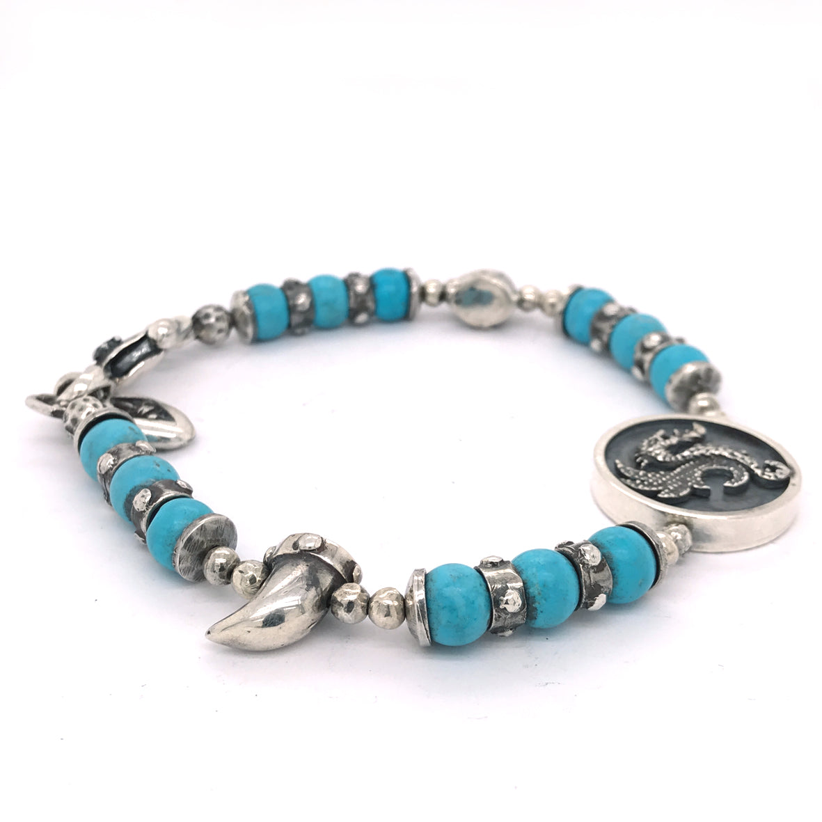 Silver Bracelet Beads DRAGON COIN and Teeth