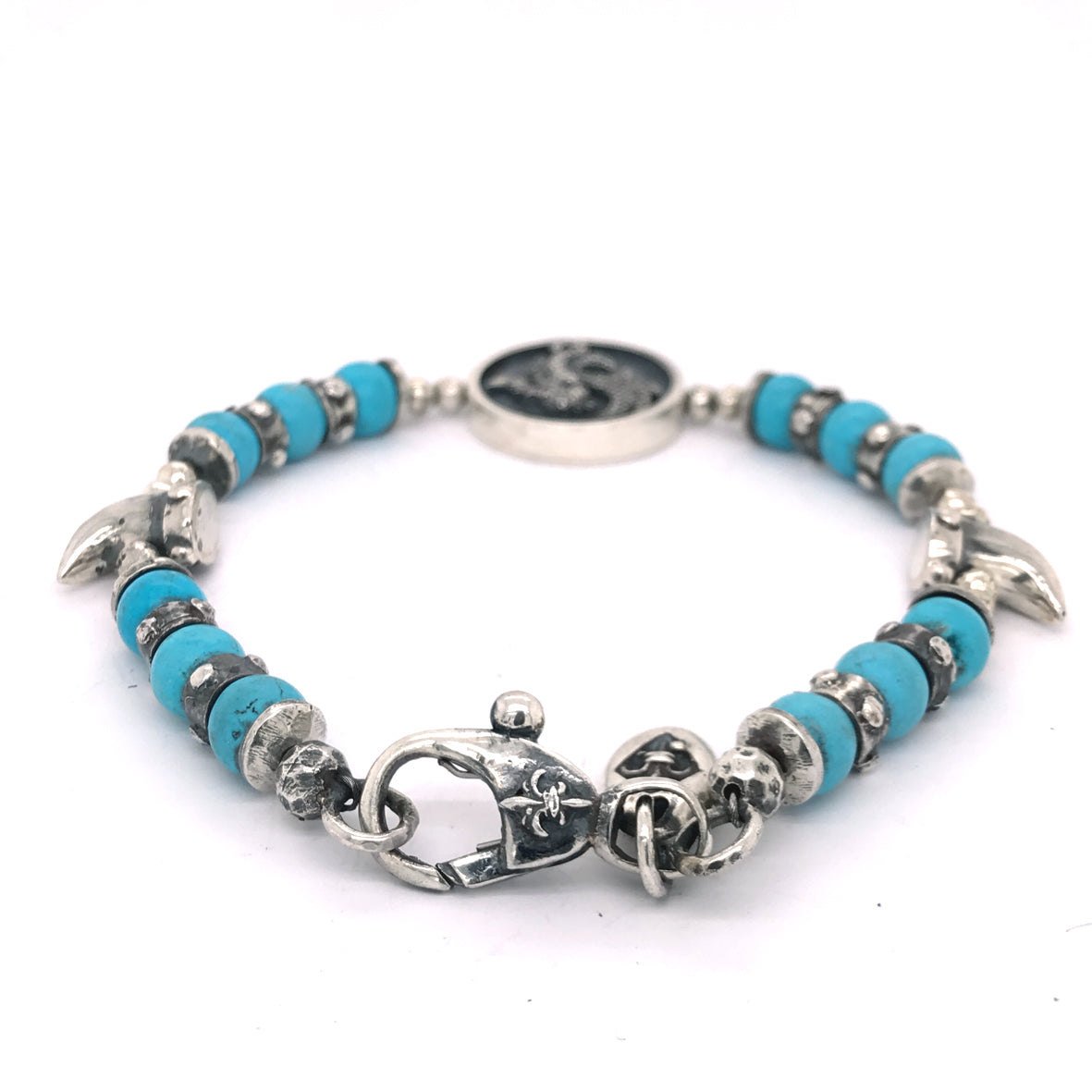 Silver Bracelet Beads DRAGON COIN and Teeth