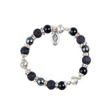 Armband aus Silber und Perlen mit FACETTIERTEN SILBERKUGELN auf Kautschuk