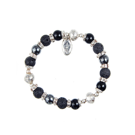 Armband aus Silber und Perlen mit FACETTIERTEN SILBERKUGELN auf Kautschuk