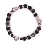 Silver and Beads Bracelet with FACETED SILVER BALLS on Rubber