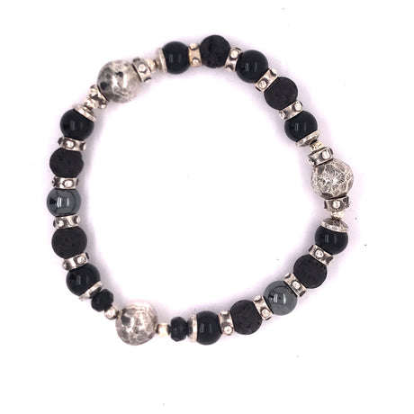 Armband aus Silber und Perlen mit FACETTIERTEN SILBERKUGELN auf Kautschuk