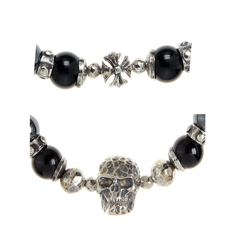 Armband Steinperlen TOTENKOPF und MALTESERKREUZ Kugeln 