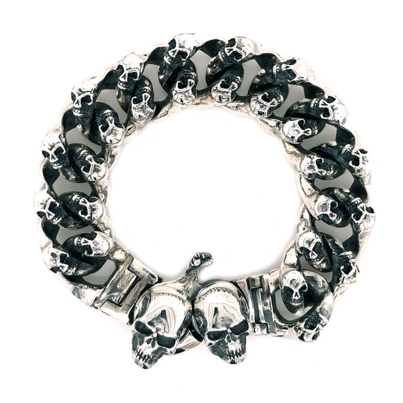 Silver Bracelet MINI SKULLS with Skull Tongslock