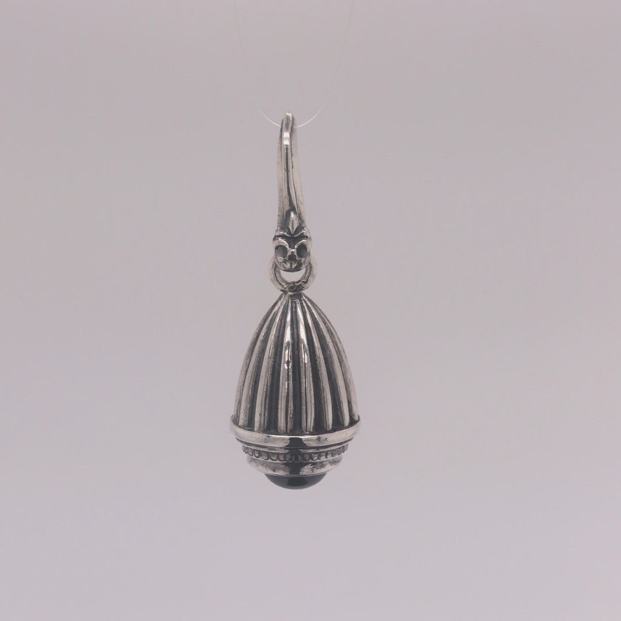 Silver Pendant Elfin King Striped Bell with Stone and Lily Hook