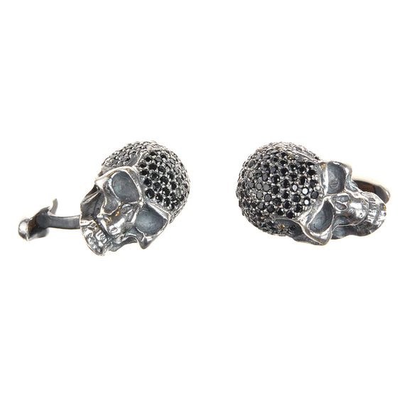Silver Cufflinks SKULL 28 Pave White or Black