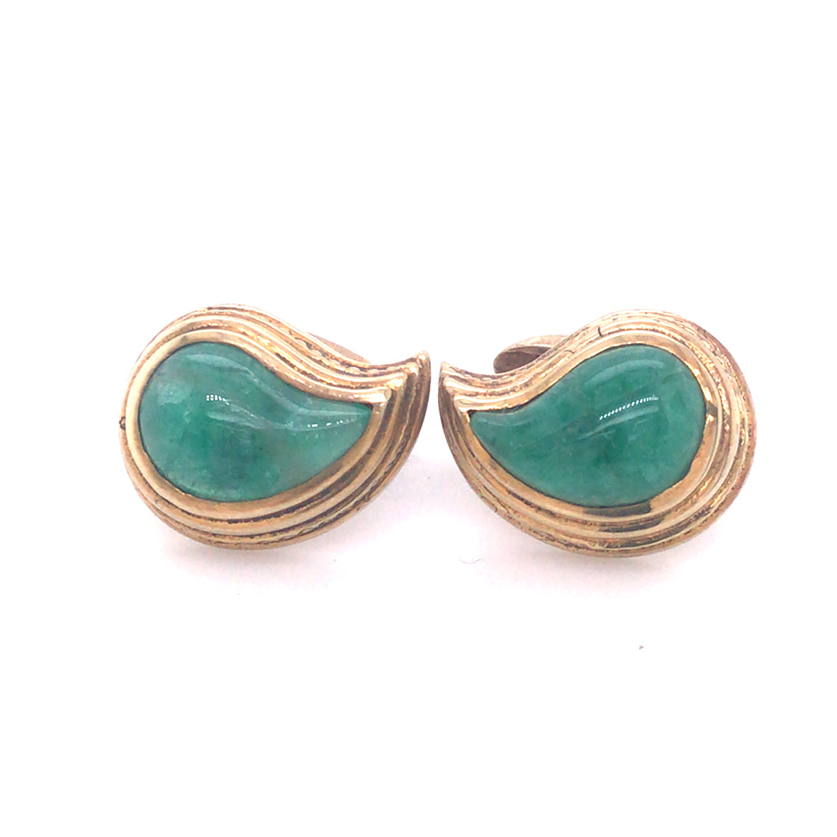 Silver Cufflinks Elfin King PAISLEY Gold Plated with Emerald