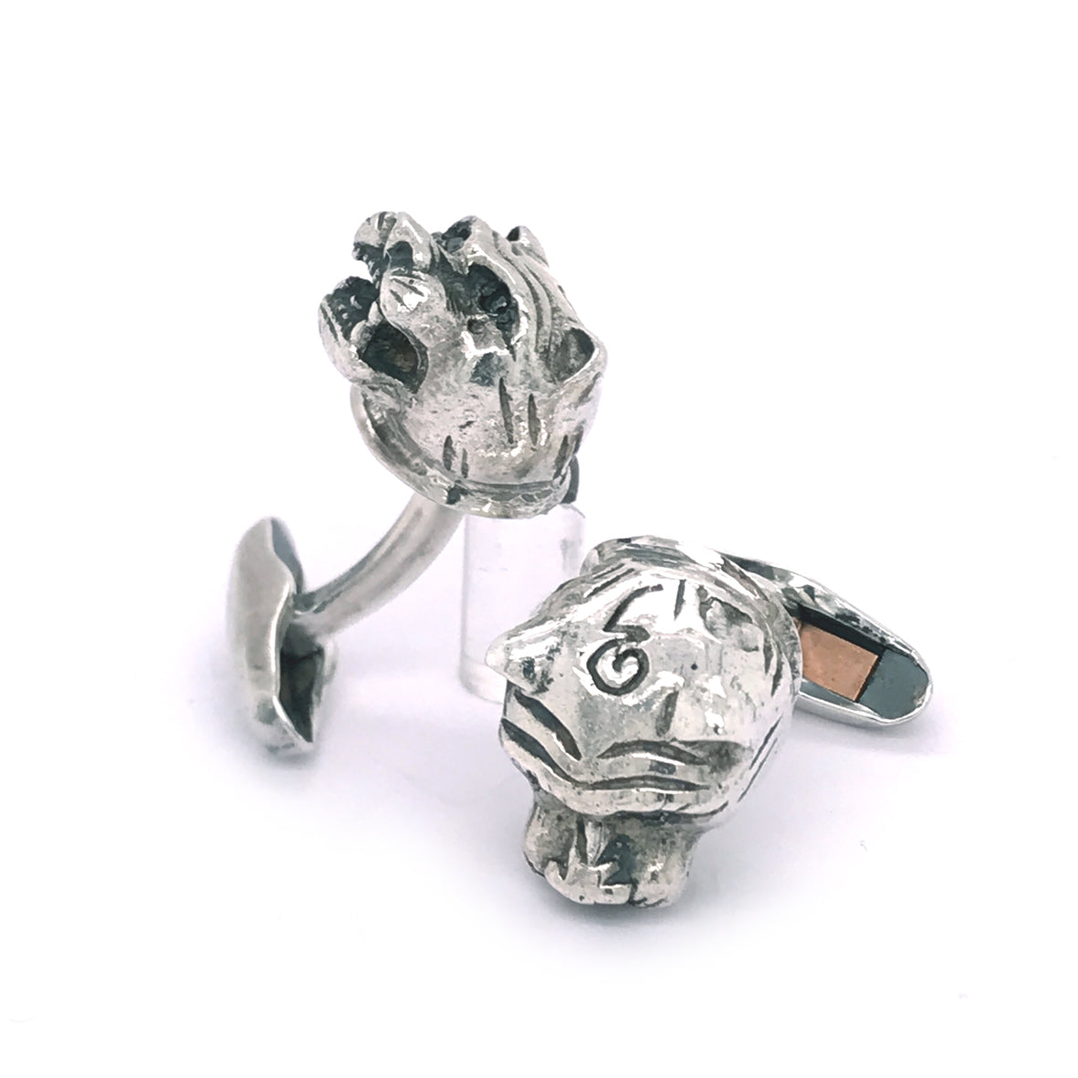 Silver Cufflinks LION HEAD s with Black Diamond Eyes