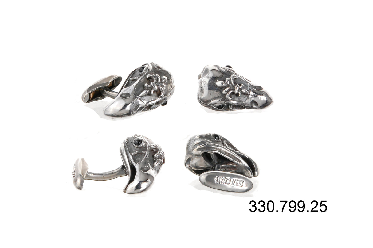 Silver Cufflinks Eagle Skull with Lily